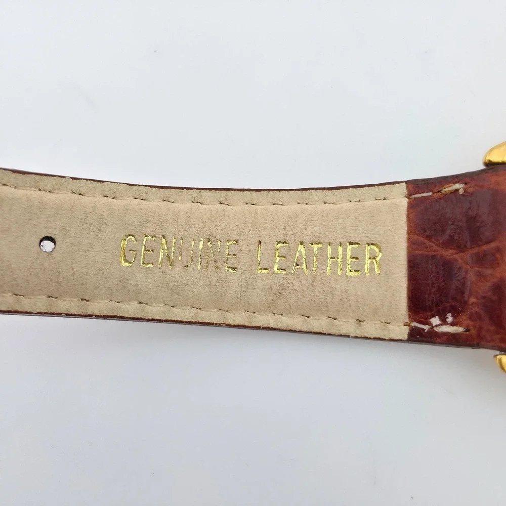 Vtg SEIKO PULSAR Watch Date Indicator Brown Croc Leather Band Gold Tone 8
